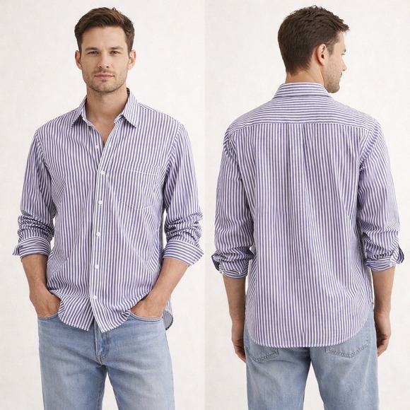 Frank & Eileen Luke Blue White Striped Button Down Shirt Mens L Italian Fabric
